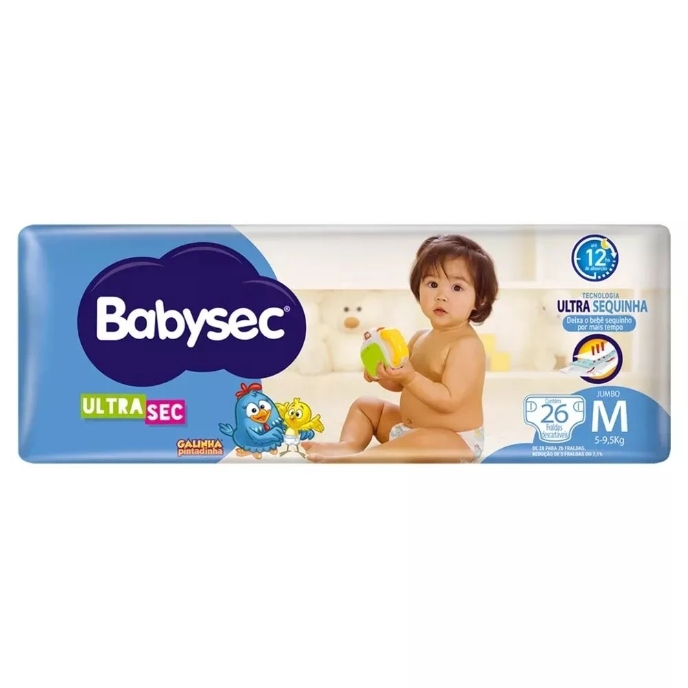 Fralda Galinha Pintadinha Babysec Jumbo M com - 26 unidades