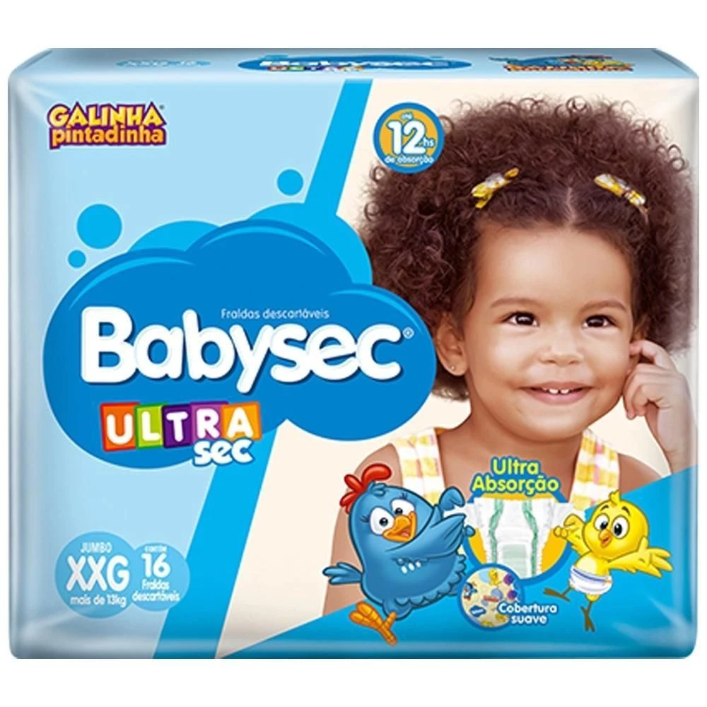 Fralda Babysec Ultrasec Tamanho XXG Pacote Jumbo 16 Fraldas Descartáveis
